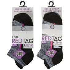 43B800: Girls 3 Pack Sport Trainer Liner Socks  (Assorted Sizes)